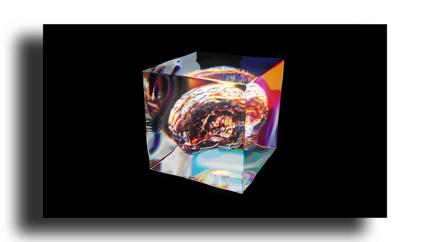 Cerebro Humano Abstracto Dentro de un Cubo de Vidrio